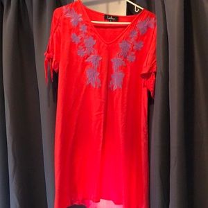Ambrosia Red Embroidered Tie-Sleeve Shift